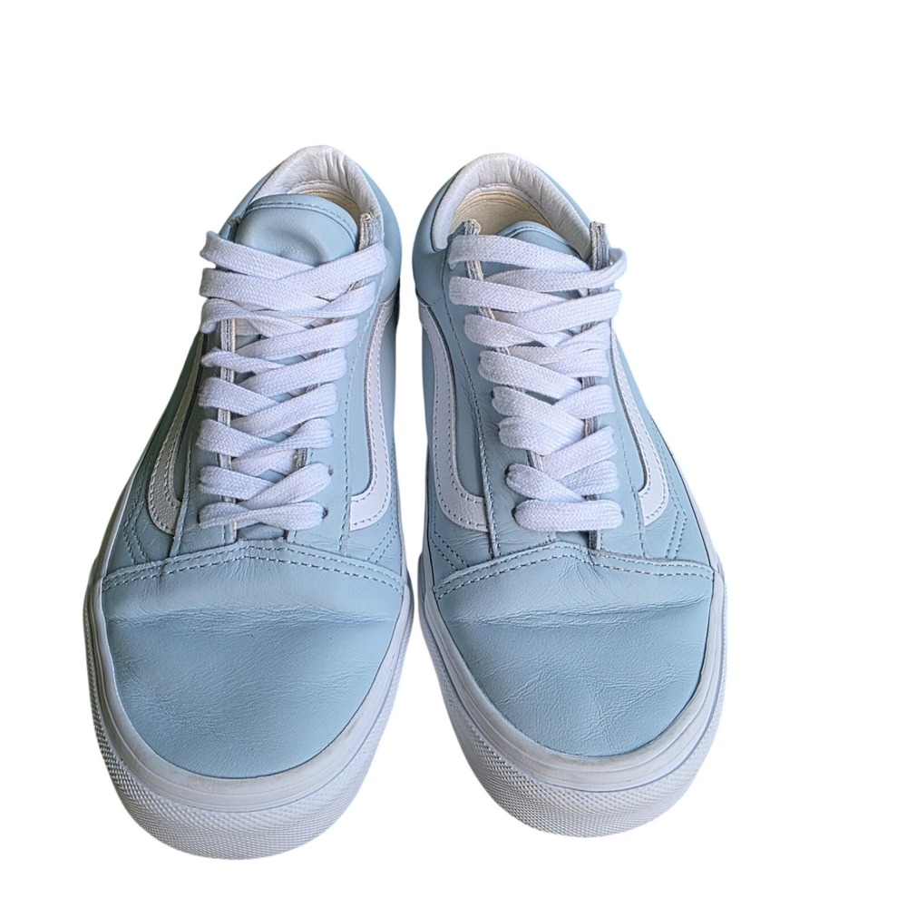 Vans Old Skool Light Blue Leather Sneakers Mens 6.5 Womens 8 Low Top Skate Shoes